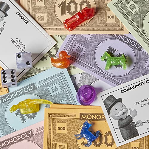 Image of Hasbro Gaming Monopoly Sparkle Edition Board Game, Family Games, with Glittery Tokens, Pearlescent Dice, Sparkly Look, (Amazon Exclusive)