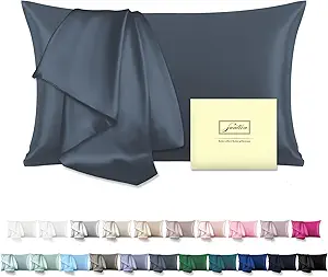 Mulberry Silk Pillow Cases Standard Size Silk Pillowcase with Zipper Soft Breathable Smooth Cooling Satin Silk Pillow Covers for Sleeping for Hair and Skin (Space Grey,20"X 26",1Pcs)