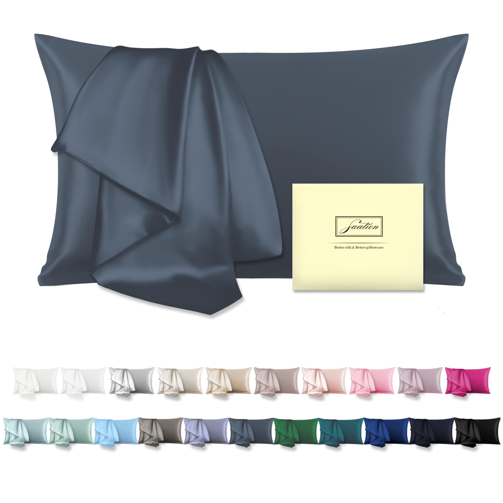 Mulberry Silk Pillow Cases for Hair and Skin King Size Silk Pillowcase with Zipper Soft Breathable Smooth Cooling Satin Silk Pillow Covers for Sleeping (Space Grey,20"X 36",1Pcs)