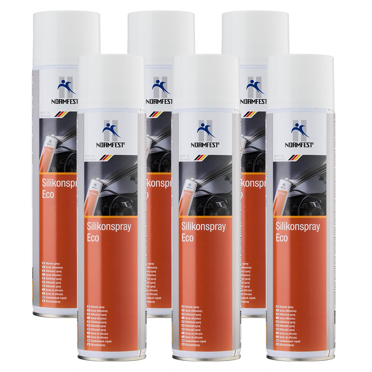 Normfest Silikonspray ECO – Pflege- & Gleitmittel für Kunststoff & Gummi | Schutz vor Quietschen, Anfrieren & Versprödung | Wasserabweisend & temperaturbeständig –25°C bis +80°C, 6x 600ml