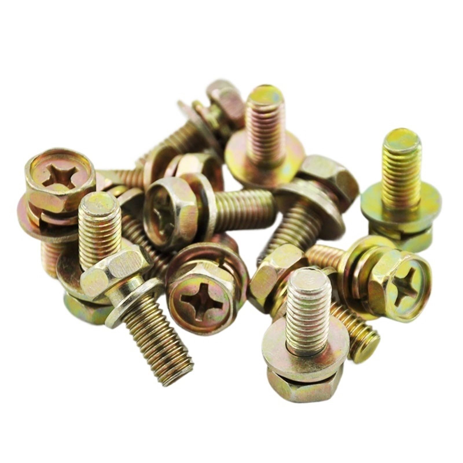 MUHUO Flanged hexagon bolt, M3 M4 M5 M6 M8 Cross Phillips External Hex Hexagon Head Screw Flat Washer Spring Gasket Assemble Bolt(10pcs M5)