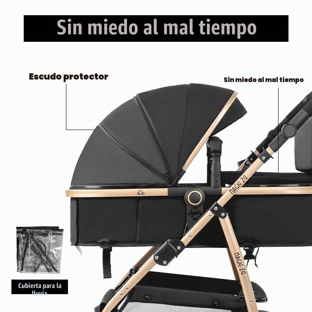 Cochecito 3 en 1 con Asiento Automóvil y Plegado Unimanual,Caqui | Protección solar UPF 50+, mecanismo de plegado simple con una sola mano