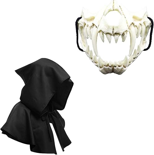 Miniatura 22 de Media máscara japonesa, máscara de tigre, máscara de dragón Ye Yaksha Dios negro, máscara de calavera de resina, máscara de terror de ninja