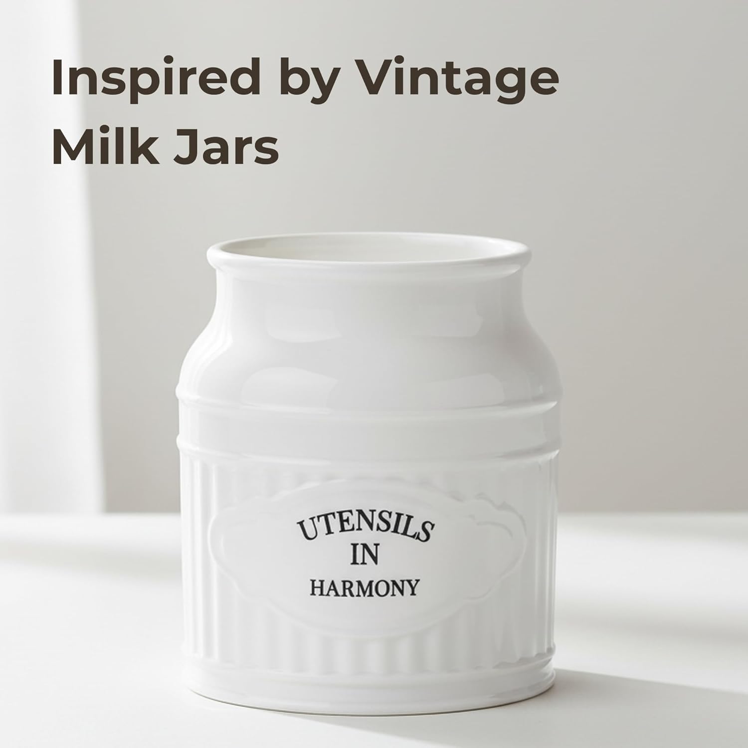 URBANYARD Ceramic Utensil Holder, 6.9" Large White Utensil Crock for Kitchen Countertop, Farmhouse Rustic Ceramic Kitchen Organizer for Cooking Tools and Utensils - Image 6