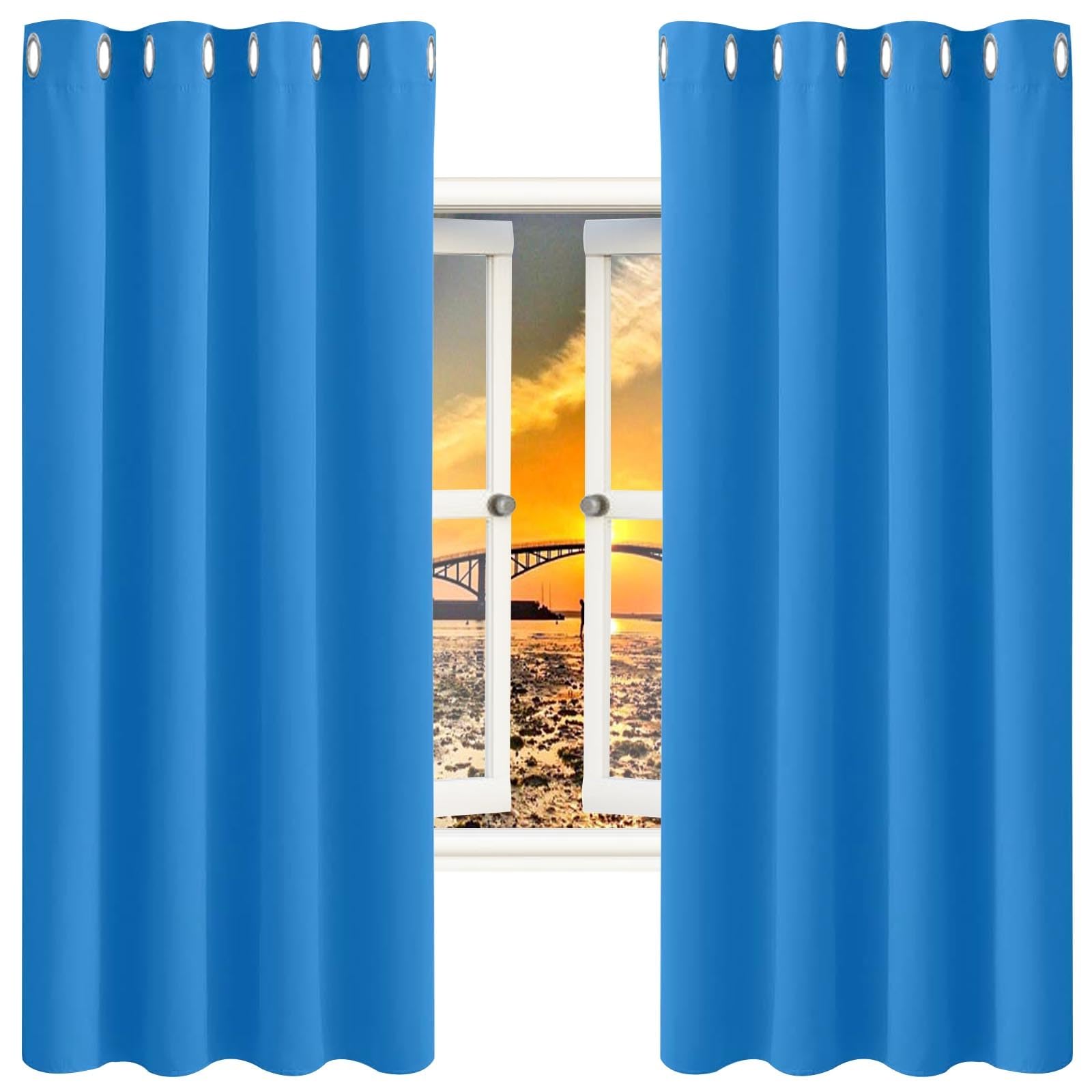 GAIFNAG Blackout Pencil Pleat Curtains 80 x 200 cm Drop Eyelet, Lightweight, Thermal Insulated Curtains for Bedroom for Bedroom and Living Room, Sky Blue — image 1
