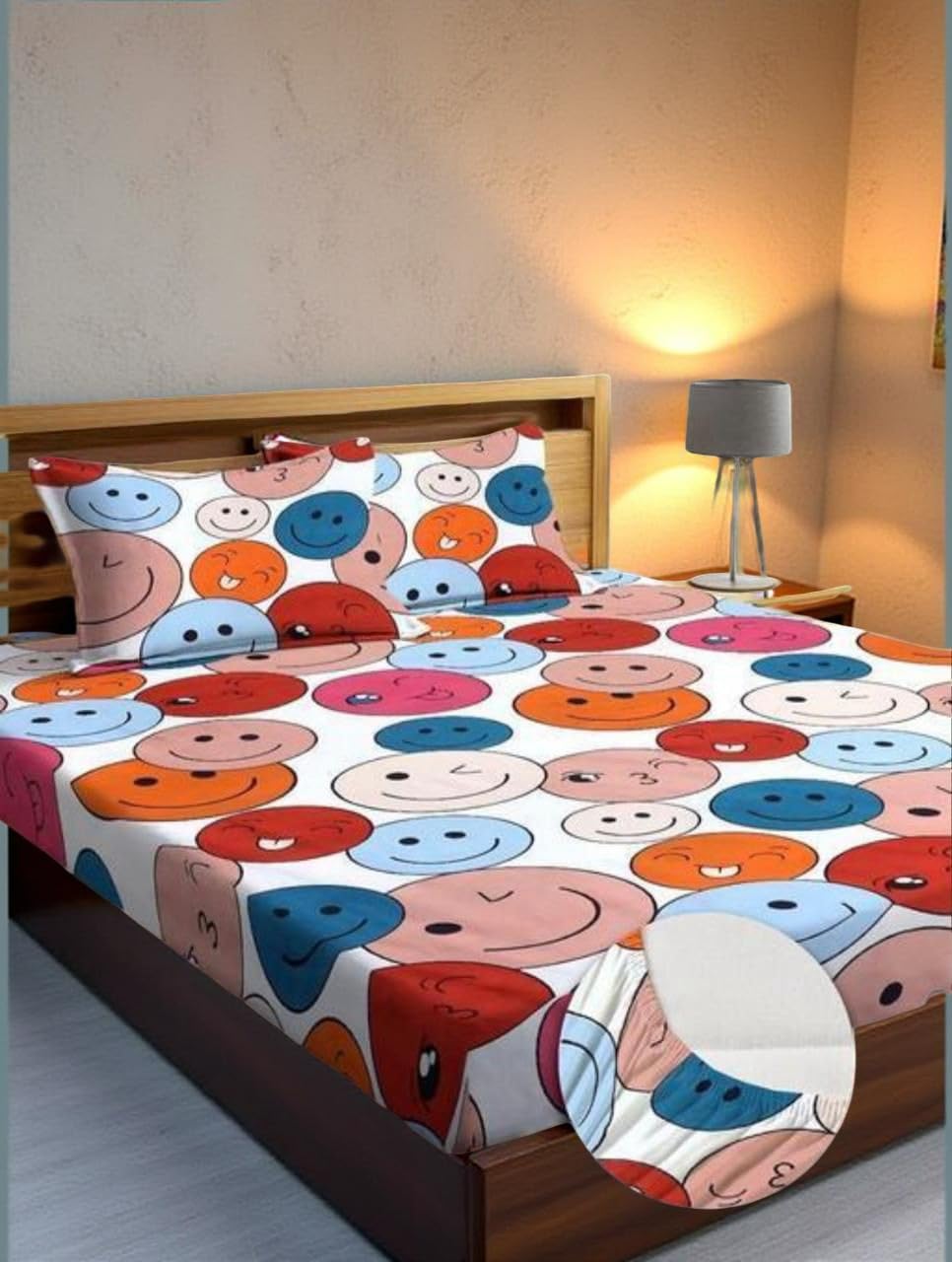 Glace Cotton Fitted 1 Bedsheet King Size (72"x78") | All Around Elastic | Cotton Feel | 2 Pillow Covers (17"x27") | Fits Up to 8" Mattress | 200-220 TC | Printed Double Bed Sheet Set A244-image-29