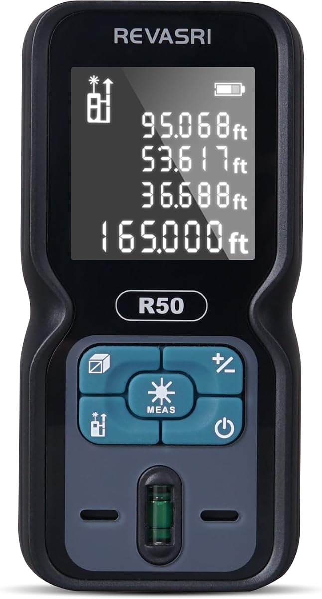 Laser Distance Meter, 165 Feet Range, ±1/16inch Accuracy Laser Measurement Tool, Easy to Use Laser Measure, Measure in Feet/Inches/Ft+in/Meters (Battery Included)