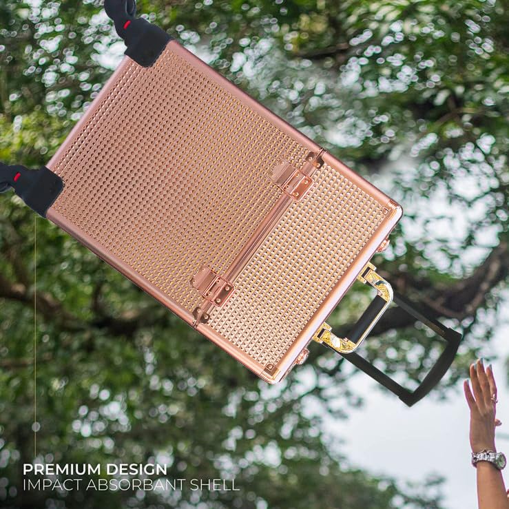 Image of Adson Multifunctional Professional Beauty Makeup Artist Rolling Cosmetic Aluminium Vanity Trolley Beauty Train case Makeup Cosmetic Trolley Hairstylist Travel Organizer (Rose Gold)