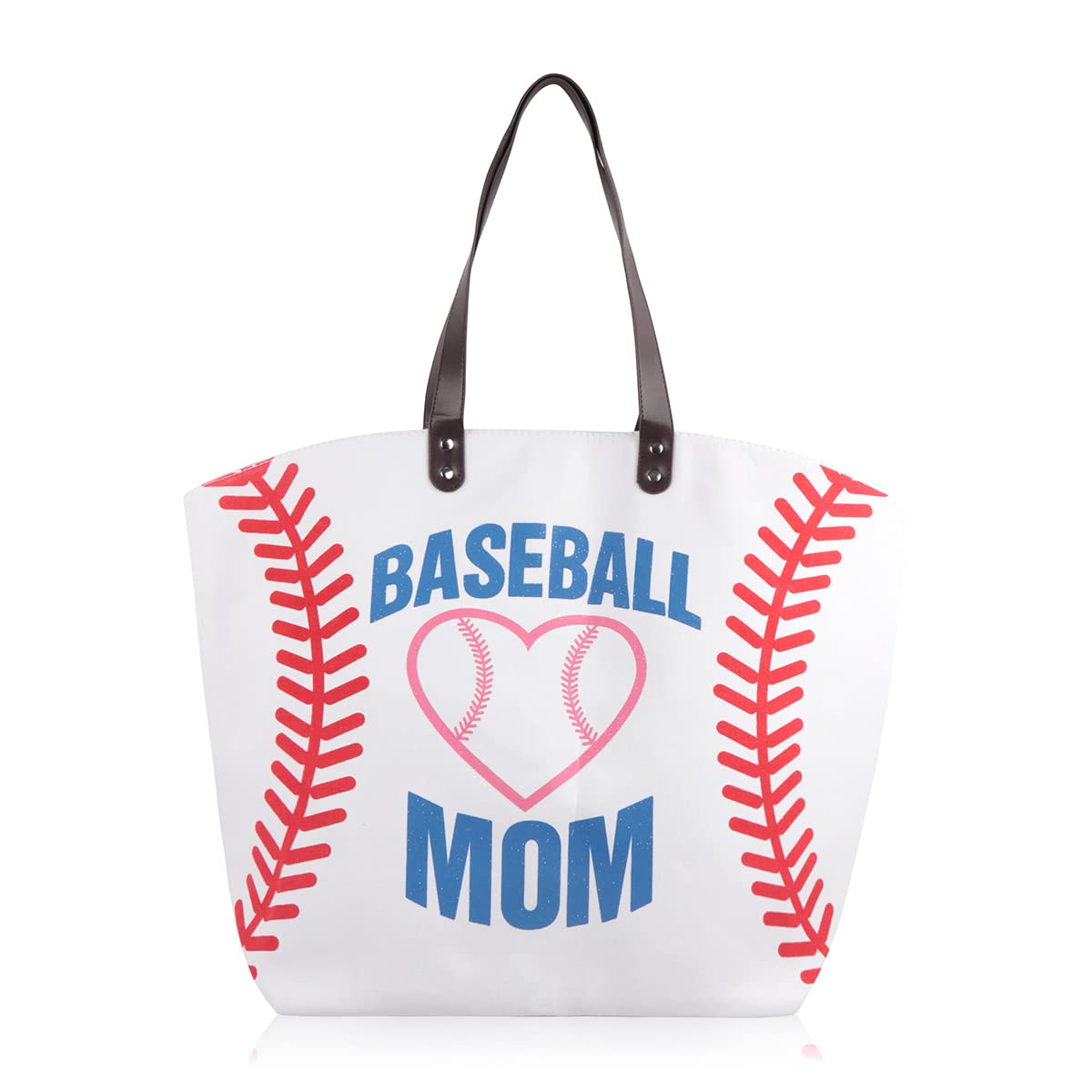 Mini Momo Sports Print Canvas Tote Game Day Bag - Oversized Handbag Basketball Fan, Baseball Football Mom Large Shopper, Gift