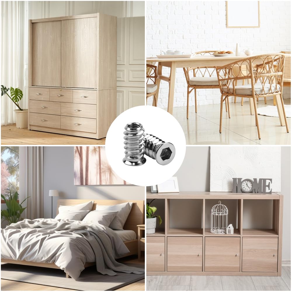CAREDGO 50 Pezzi Dadi Esagonali Dadi da Avvitare M6x20 Boccole Filettate per Legno Inserti Filettati con 1 Chiave Esagonale per Mobili in Legno