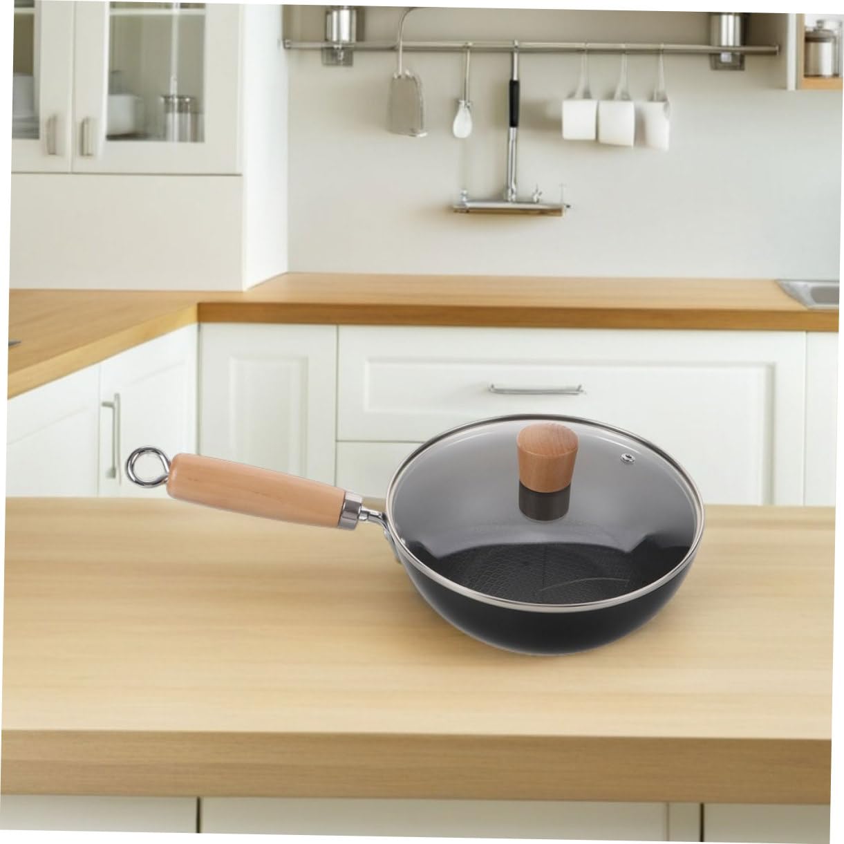 Wok Tradizionale Cinese in Ferro con Coperchio e Manico in Legno