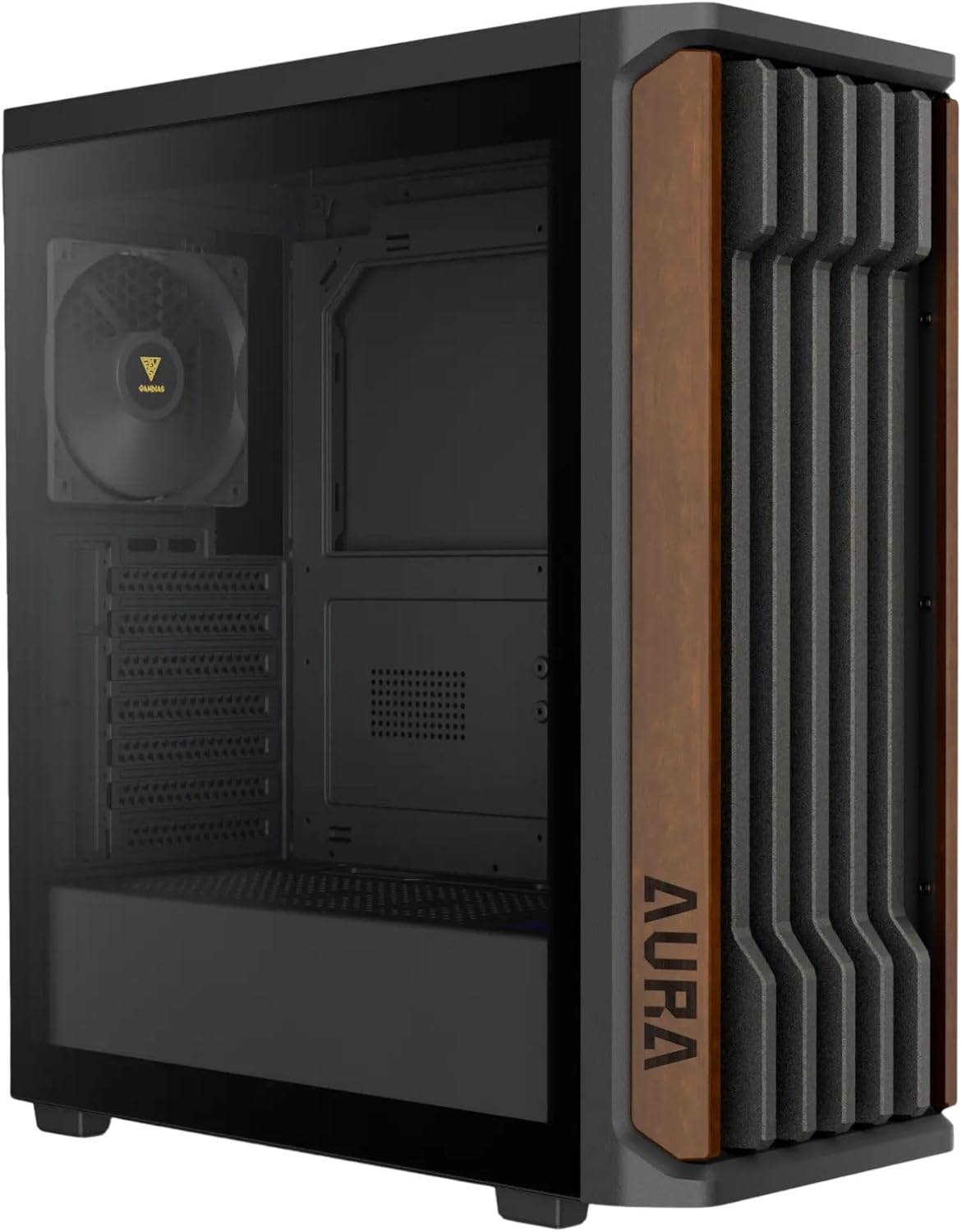 GAMDIAS AURA GC11 WOOD ATX ミッドタワー ゲーミングPCケースウォルナットメッシュのフロントパネル 4 x 120mmファン磁気ダストフィルター 強化ガラス工具不要