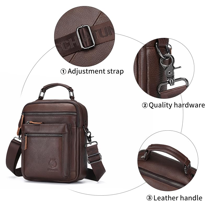 Image of Genuine Leather Shoulder Bag for Men, Medium Messenger Bag Crossbody, Mens Handbag with Multiple Pockets for Daily
