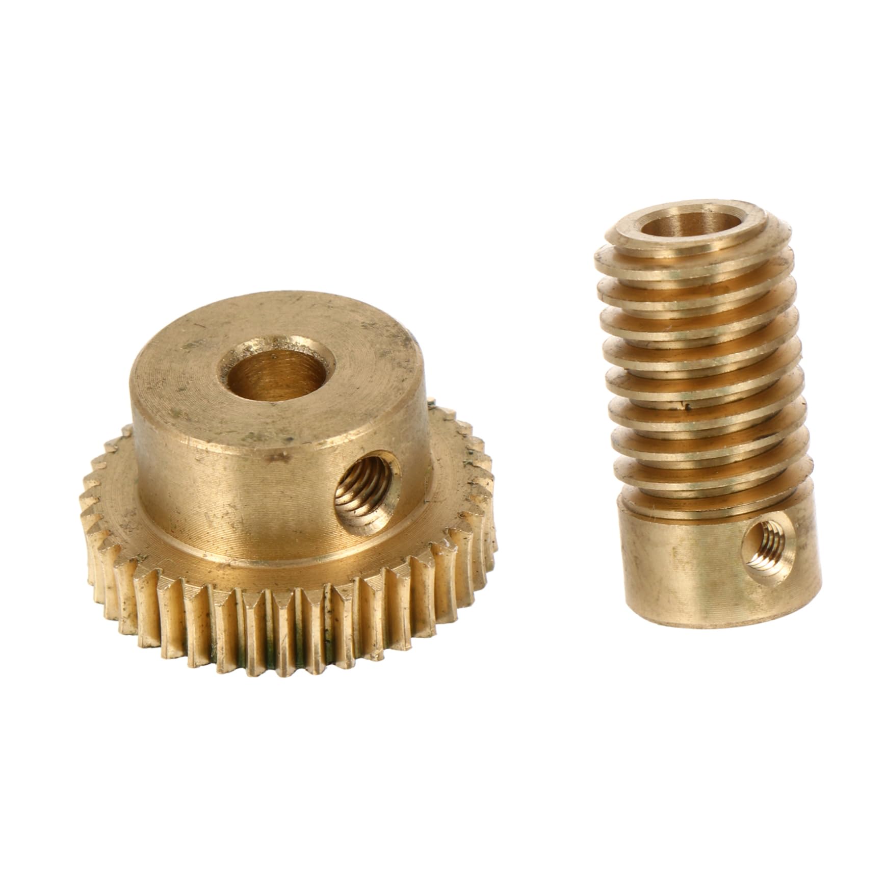 KICHOUSE 2 Pcs 40 Turbine Shaft Worm Gear Worm Wheel Cage Bevel Gear Wormel Tapered Bevel Pinion Gear Worm Screws Gears Drive Copper Gear Copper Wheel Small Modulus Worm Gear with Golden
