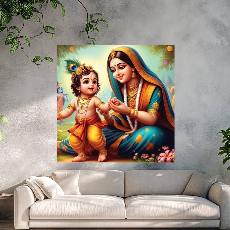 Image of British Terminal Cute little Bal Gopal Baby God Krishna| Kanha Ji | Laddu Lord Makhan Chor Painting Religious Poster for Pregnant Women for wall (matt thin vinyl,sticker,multicolor,unframed)| bj280