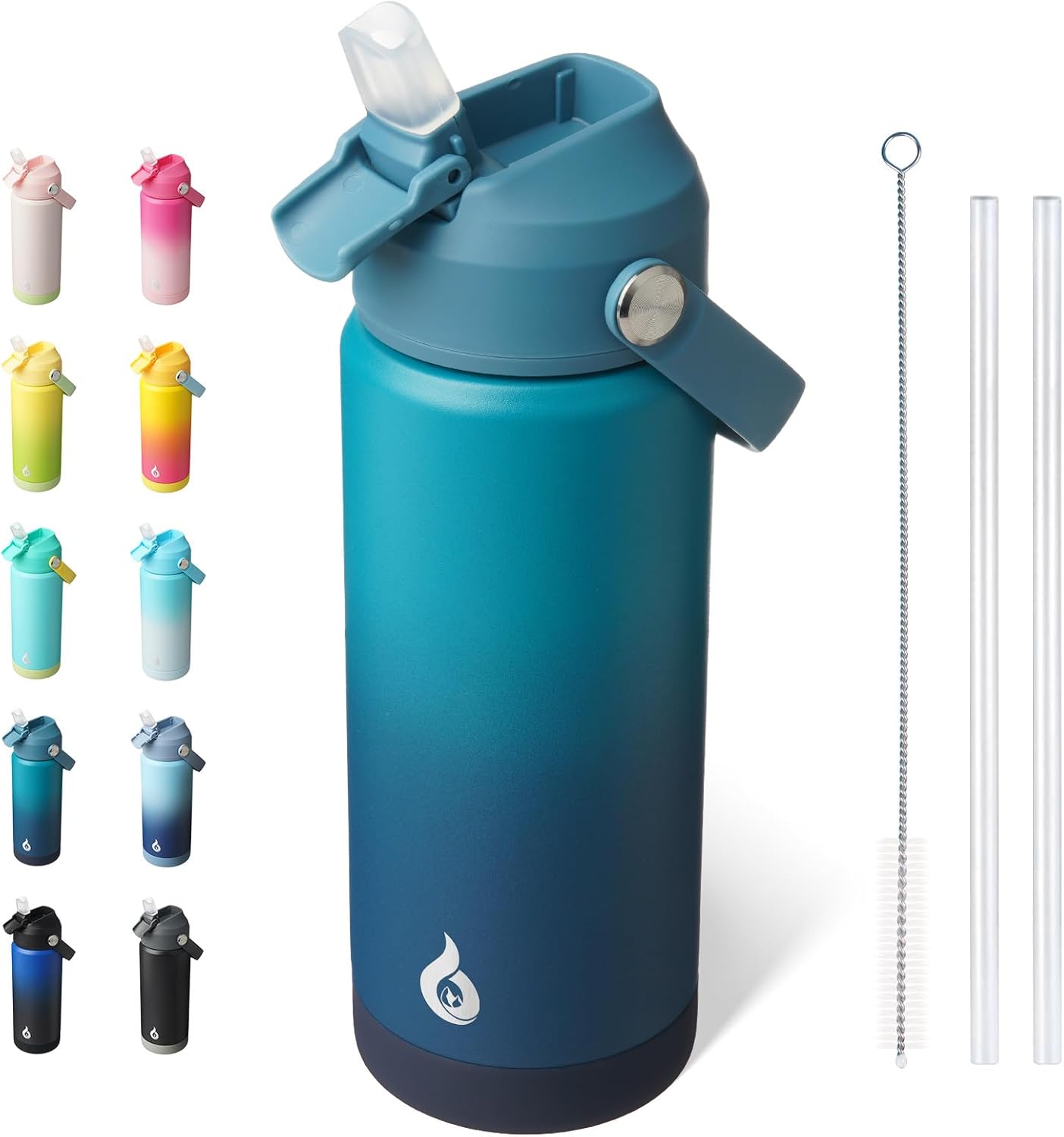 BJPKPK Insulated Water Bottle with Straw Lid, 18oz Thermo Water Bottles with Soft Nozzle, Flex Handle & Non-slip Boot, BPA Free Leak Proof Stainless Steel Metal Thermo, Tumblers, Cups,Vast