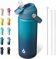 Vista 55 de BJPKPK - Botella de agua aislada con tapa de popote, termo grande de 40 onzas, botellas de agua de acero inoxidable libres de BPA a prueba de fugas
