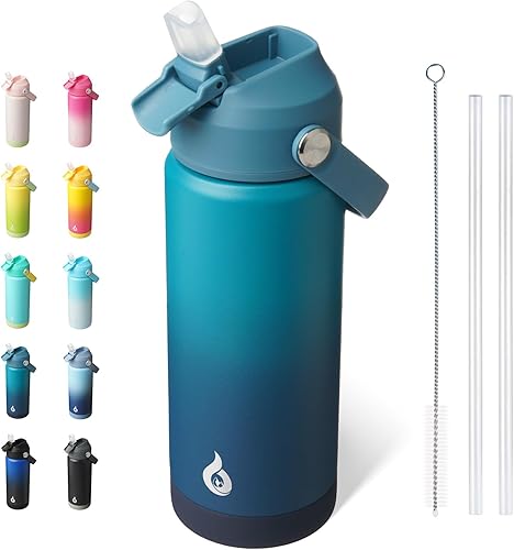 Miniatura 53 de BJPKPK - Botella de agua aislada con tapa de popote, botellas termo de 18 oz con boquilla suave, asa flexible y base antideslizante, libre de BPA, a