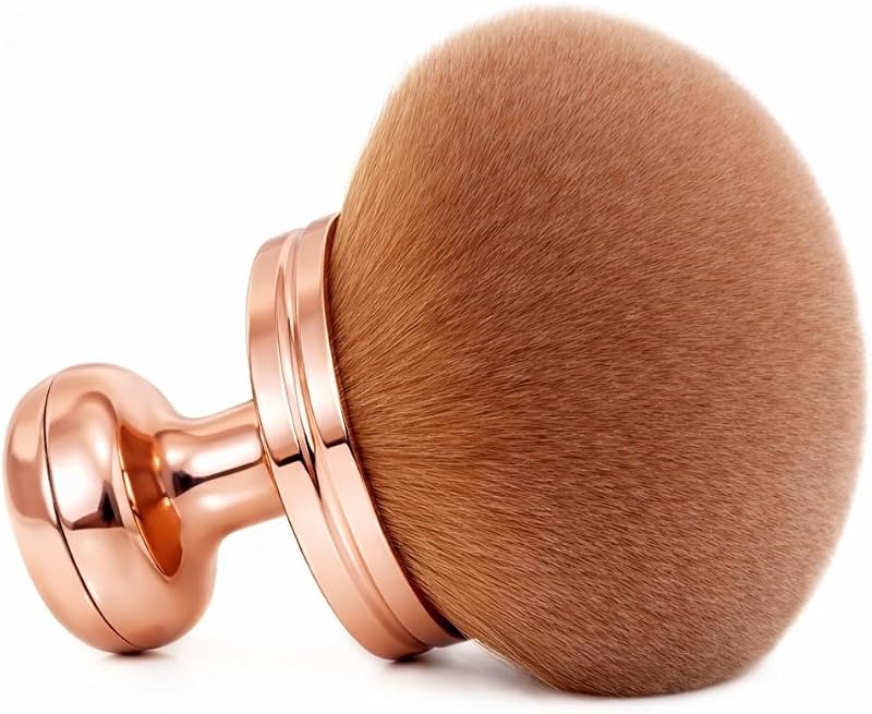 Pincel Kabuki Oval GOERTI para Maquiagem Corporal e Esfumado, Cerdas Sintéticas, Rose gold, 1 unidade
