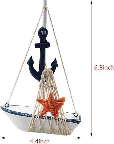 Miniatura 3 de 2 unids estilo mediterráneo velero 4.4x6.8 pulgadas mini velero modelo madera miniatura velero barco de vela decoración del hogar