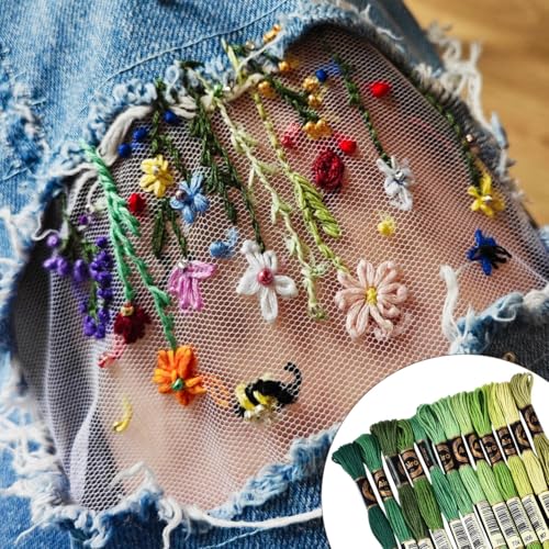 Image of 105 Yards 12 Skeins Gradient 6 Strands Dark Green Variegated Embroidery Floss Thread Cross Stitch Friendship Bracelet Polyester String Threads Assorted Bulk Set for Hand Sewing Making Supply