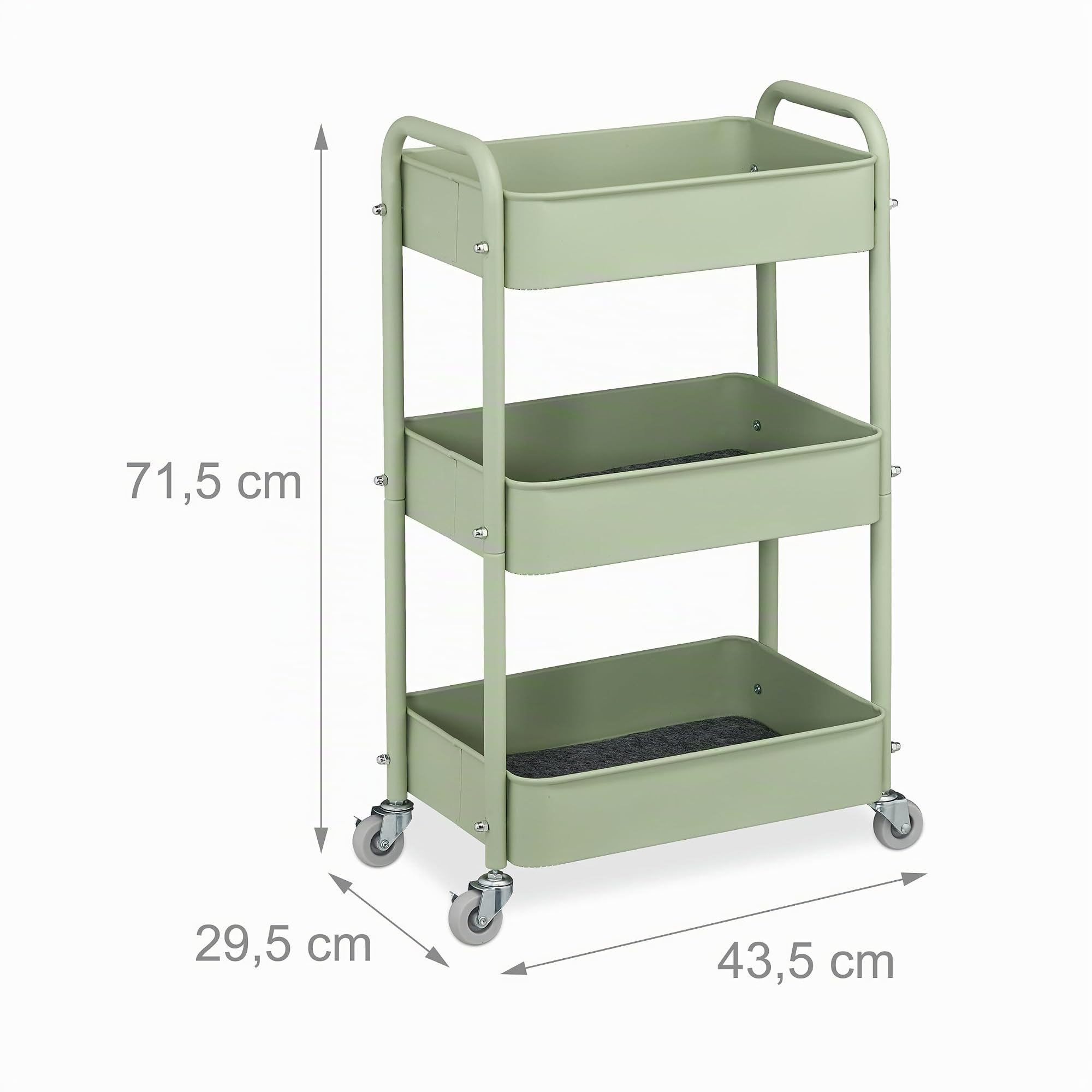 Relaxdays Carrito Auxiliar Ruedas, Carro Cocina 3 Niveles, Camarera, Verdulero, Baño, 71,5x43,5x29,5 cm, Verde
