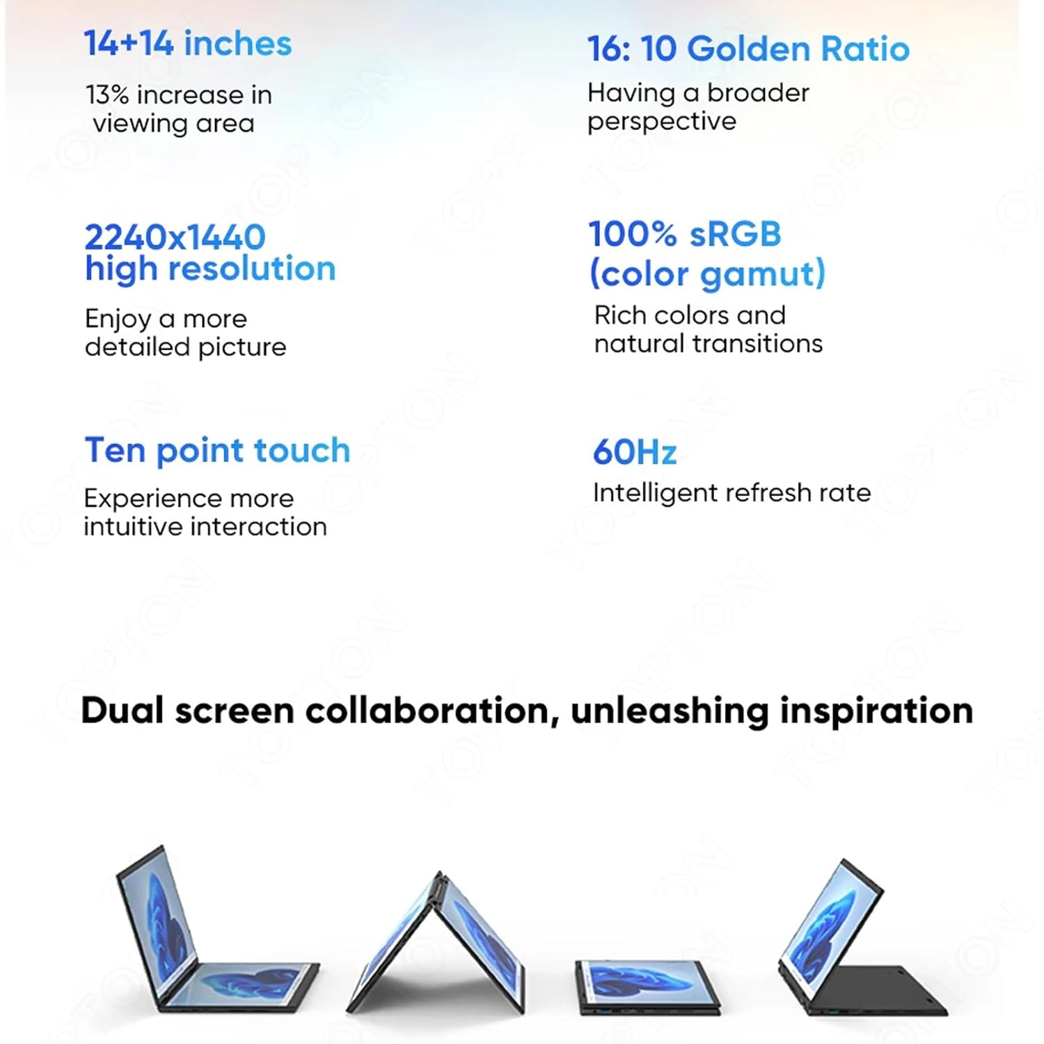 CYMINILMDPC Dual Screen 360° YOGA Laptop,12th Gen N95,16GB DDR4 2TB SSD-With Stylus Pen,2 * 14 Inch 2.5K Touch IPS,Win 11 Tablet PC 2 in 1 Notebook,AC WiFi - Image 2