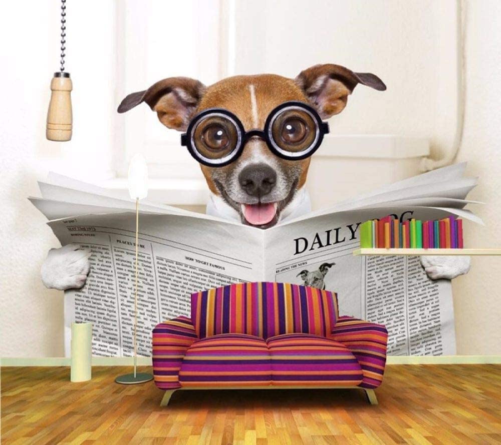 Mural Autoadhesivo Papel Pintado Foto 3D Perro Animal Leyendo Periodico Pósteres De Pared Artística Para Pared Pegatinas De Pared Para Sala De Estar Tv Sofá Hotel Temático Fond 300(ancho)x210(alto) cm
