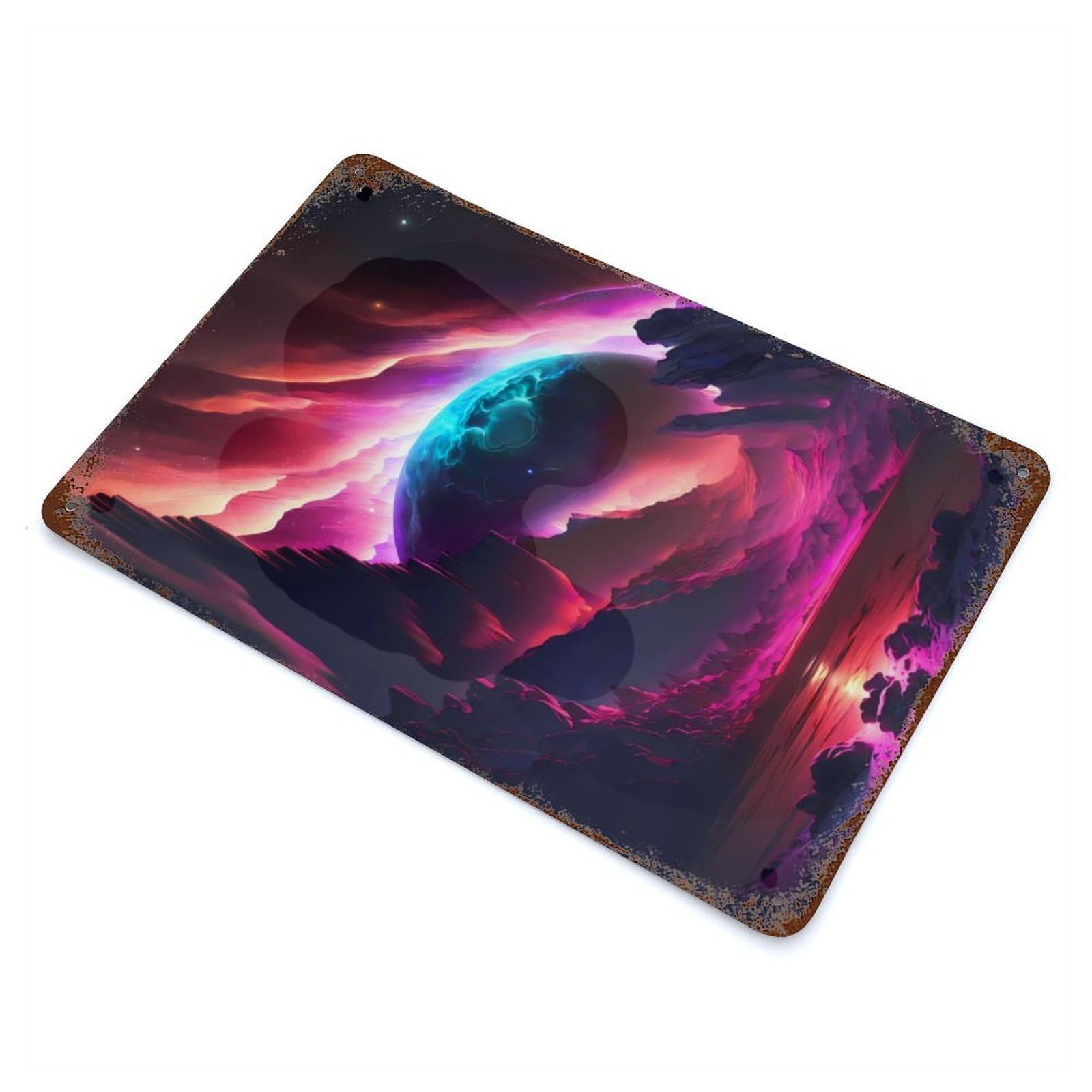 Fantasy Skyline Cosmos Rusty Metal Tin Sign 11.8"x7.9", Ideal for Farmhouse, Kitchen And Entryway Decor