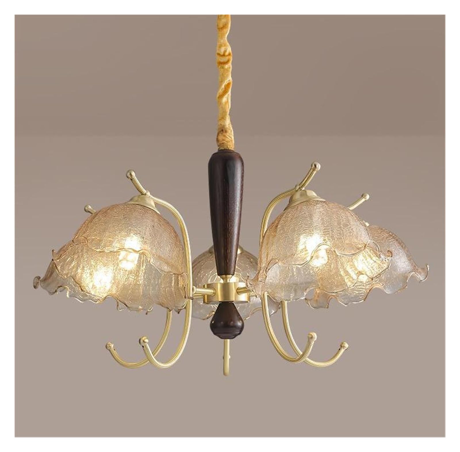 OLSKFUH French Cream Style Chandeliers Copper Walnut Flower Pendant Light Retro Living Room Restaurant Lights, Wall Sconces,Copper-D65cm