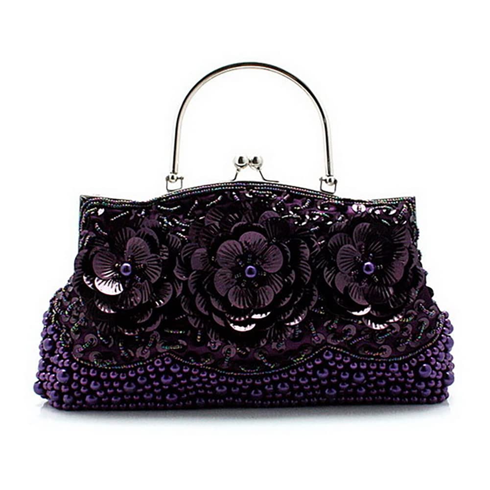 Borsa da donna in stile vintage, con perline floreali, per feste, da sera