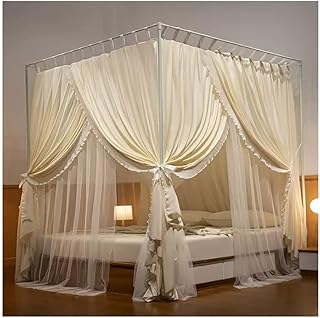 OnSaya Mosquitera con Dosel de Cama Simple Moderna, Cortina de Cama Decorativa for Dormitorio Adecuada for Uso Durante Todo el año, con Soporte de Metal (Color : Beige, Size : 150X200CM)