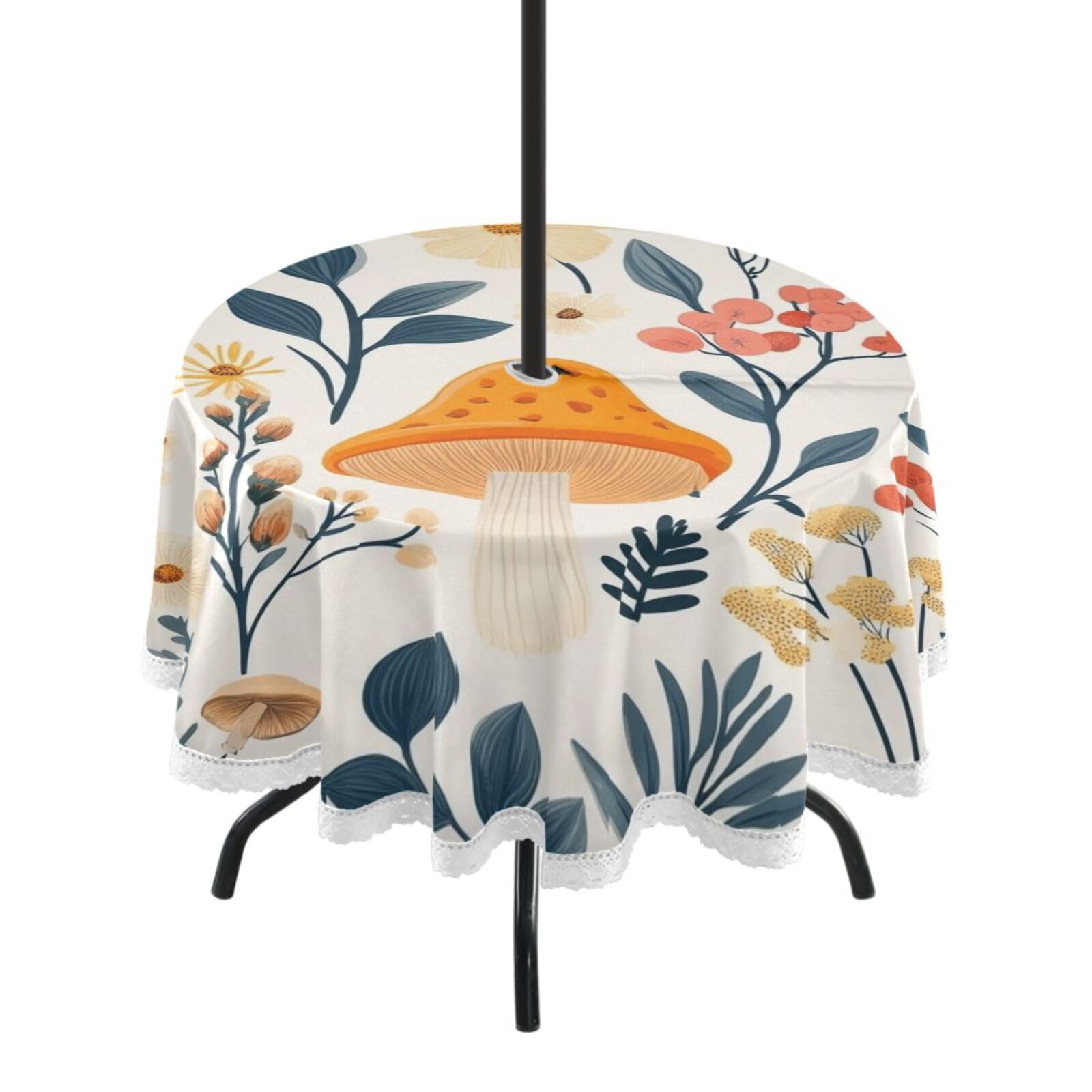 Ttgoth Mushroom Outdoor Table Cloth 152 cm Water Stain & Resistan Tablecloth Wipeable Table Cover with Parasol Hole & Zipper for Garden Patio Party Picnic