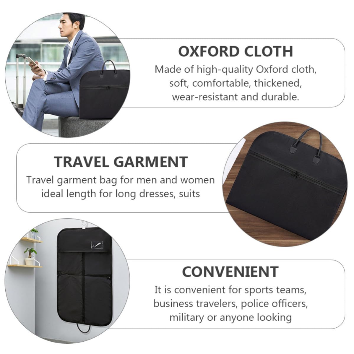 FRCOLOR Porta Abiti da Viaggio Nero Oxford Resistente Cerniera e Passante per Grucce, Copriabiti Pieghevole per Abiti e Pellicce, per Business e Viaggi Leggeri