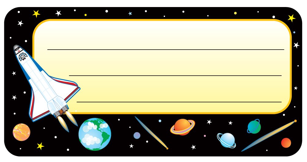 36 Pcs Space Nametags/Labels 1.63in x 3.25in Self-Adhesive Cute Student Name Tag School Classroom Field Trips VBS Events Intergalactic Kids Tags Identification Children Teacher Supplies USA Made