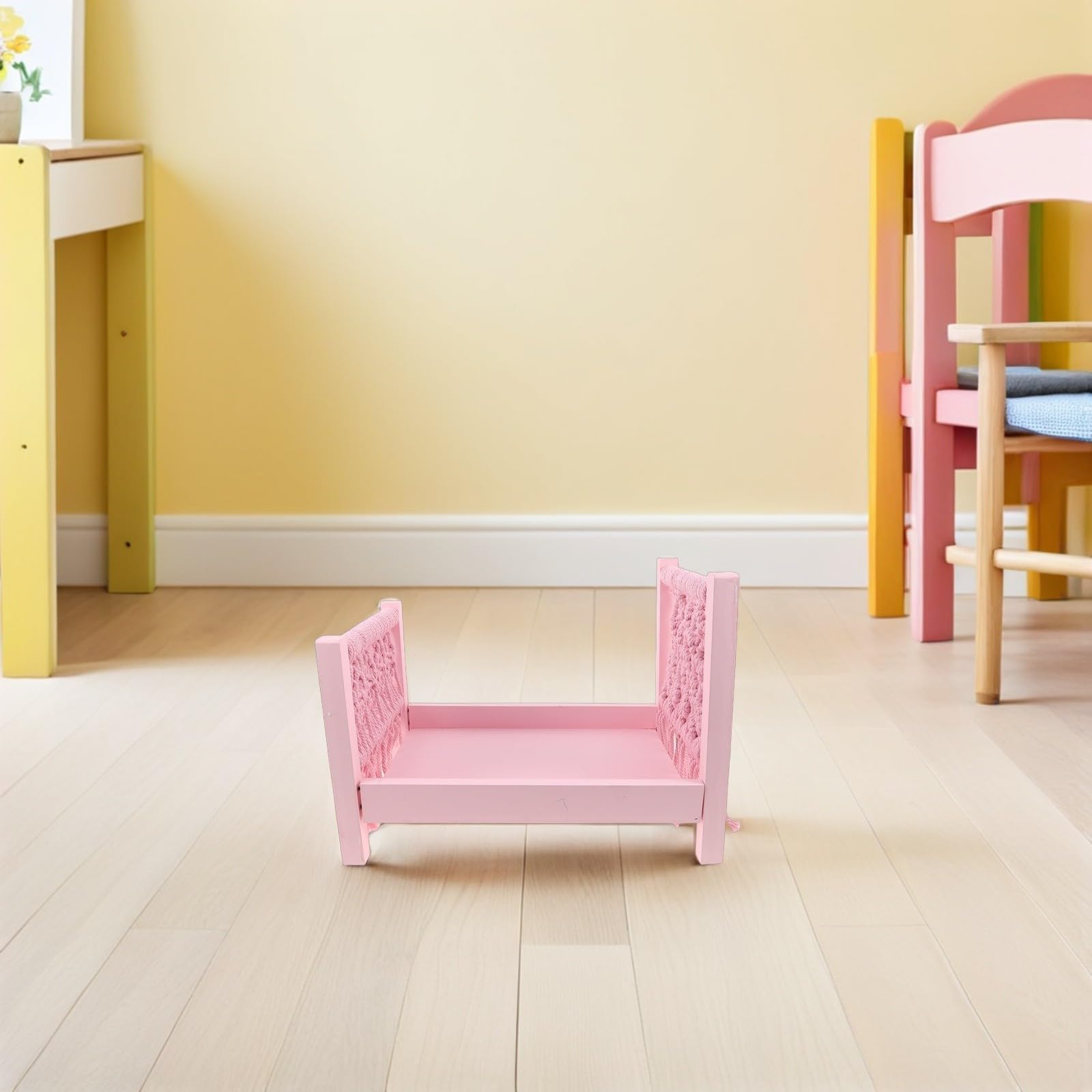 Alipis Cama de Madera para Fotografía de Recién Nacidos Decoración Artística de Flecos, Portátil y Cómoda para Sesiones de Fotos de Bebés en Estudio