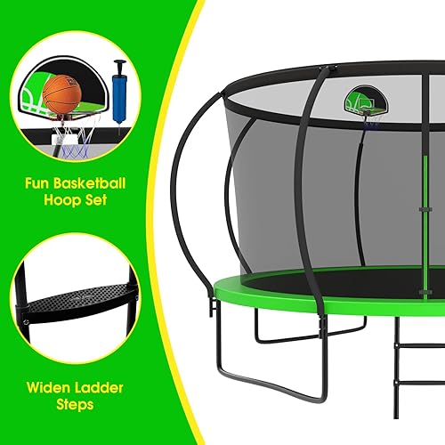 Miniatura 7 de SKYUP 2023 Upgraded 8 10 12 14 15 16 FT 1500lbs Tranpoline for Kids and Adults with Light+Sprinkler+Socks, Recreational Tranpoline with Basketball