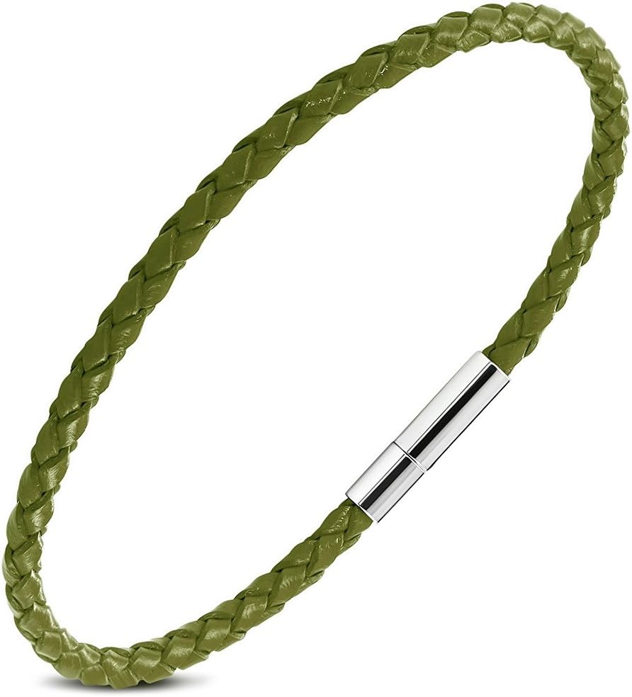Fashion Green Braided Leather Cord & Alloy Clasp Lock Bracelet