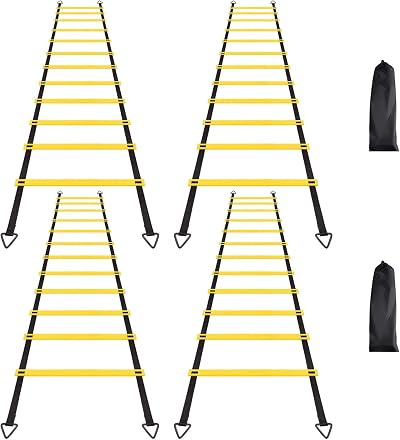 Agility Ladder Set, 4 Pack 20ft Agility Training and Balance Training Set with 12 Rungs, Speed Training with 8pcs Steel Stakes and 4pcs Carry Bag, for Soccer, Speed, Football Fitness Feet Training