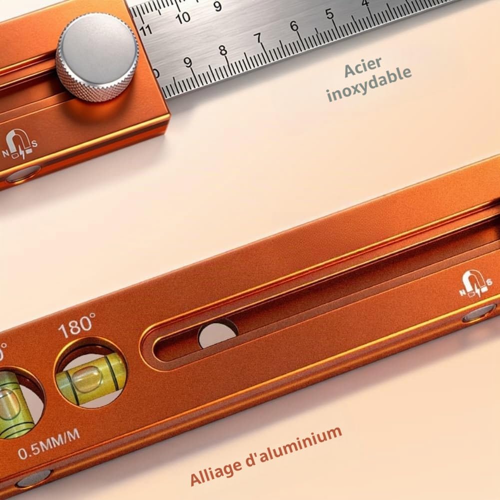 Niveau de marquage multifonctionnel, règle extensible en alliage d'aluminium avec bulle pour le travail du bois, mesure et positionnement, outil portable précis pour le bricolage