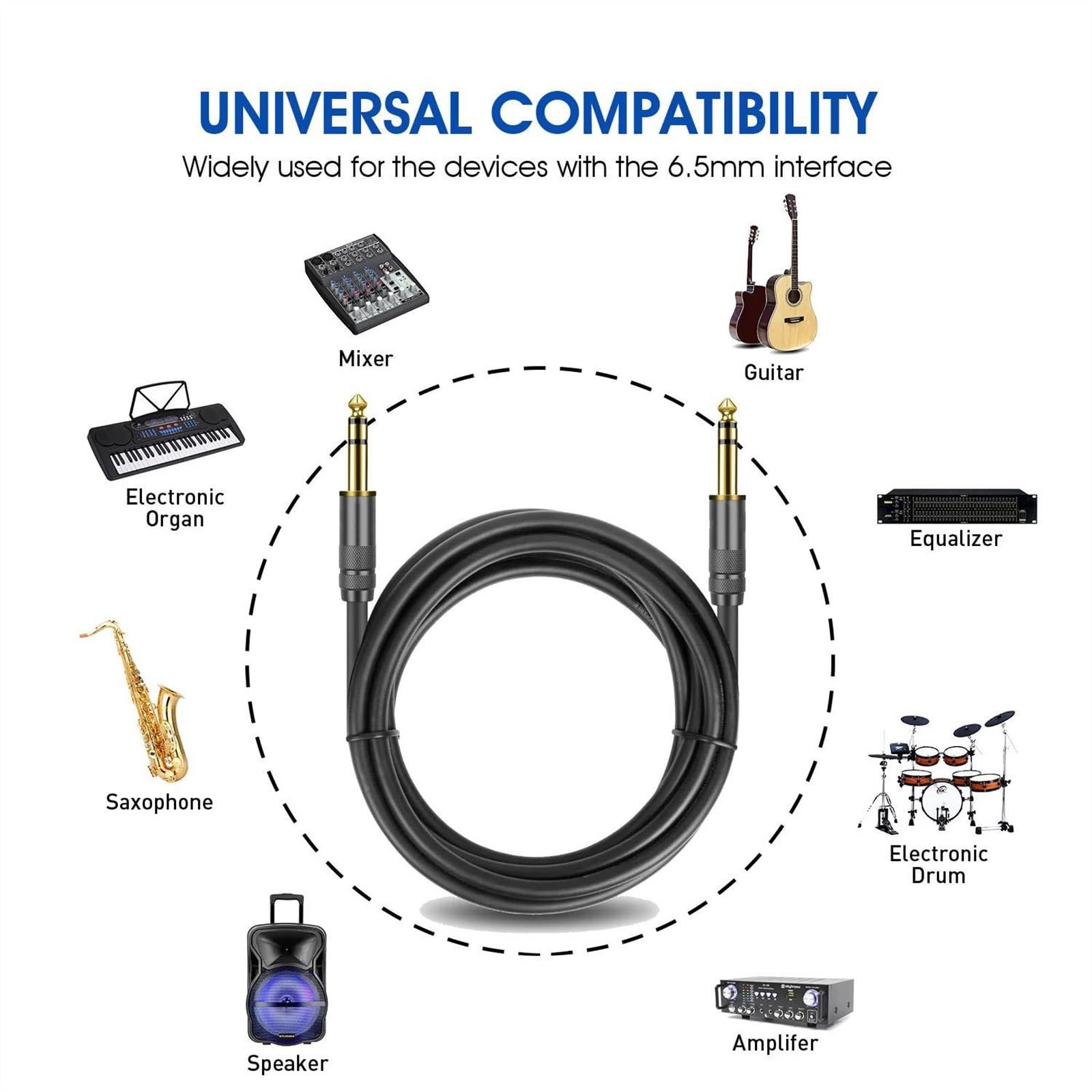 Instrumentenkabel 1/4 Zoll Gerades Instrumentenkabel 6,35 Mm Bis 6,35 Mm Stereo-Audio Professionelles Gitarrenkabel Für Gitarrenverstärker(TRS,5m)