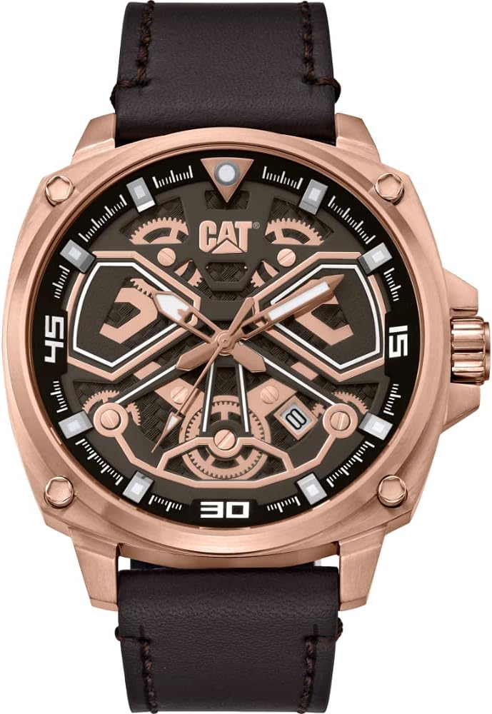 CatwatchCAT 'Tokyo' Men Watch, 44mm case, Black/Rose Gold face, Stainless Steel case, Brown Leather Strap, Rose Gold dial (AJ.191.35.129)