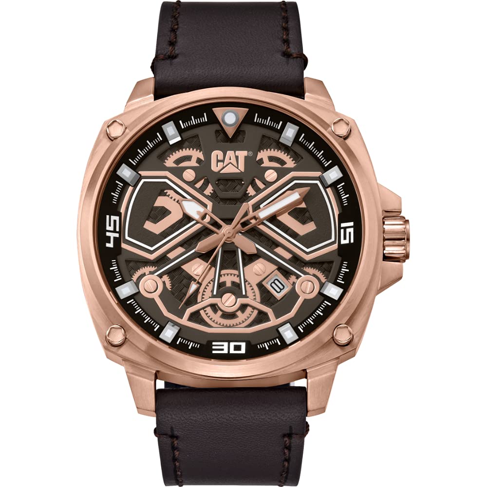 CatwatchCAT 'Tokyo' Men Watch, 44mm case, Black/Rose Gold face, Stainless Steel case, Brown Leather Strap, Rose Gold dial (AJ.191.35.129)