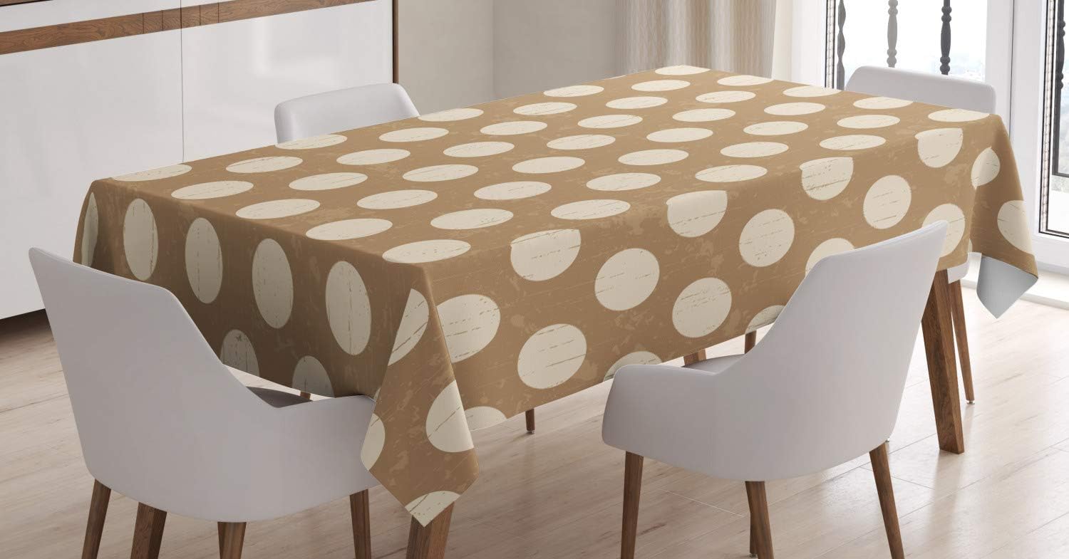 Ambesonne Tan Tablecloth, Big Polka Dots on Grunge Backdrop Off White Shabby Simple Old Fashioned Distressed Retro, Rectangular Table Cover for Dining Room Kitchen Decor, 60" X 90",Cream Tan