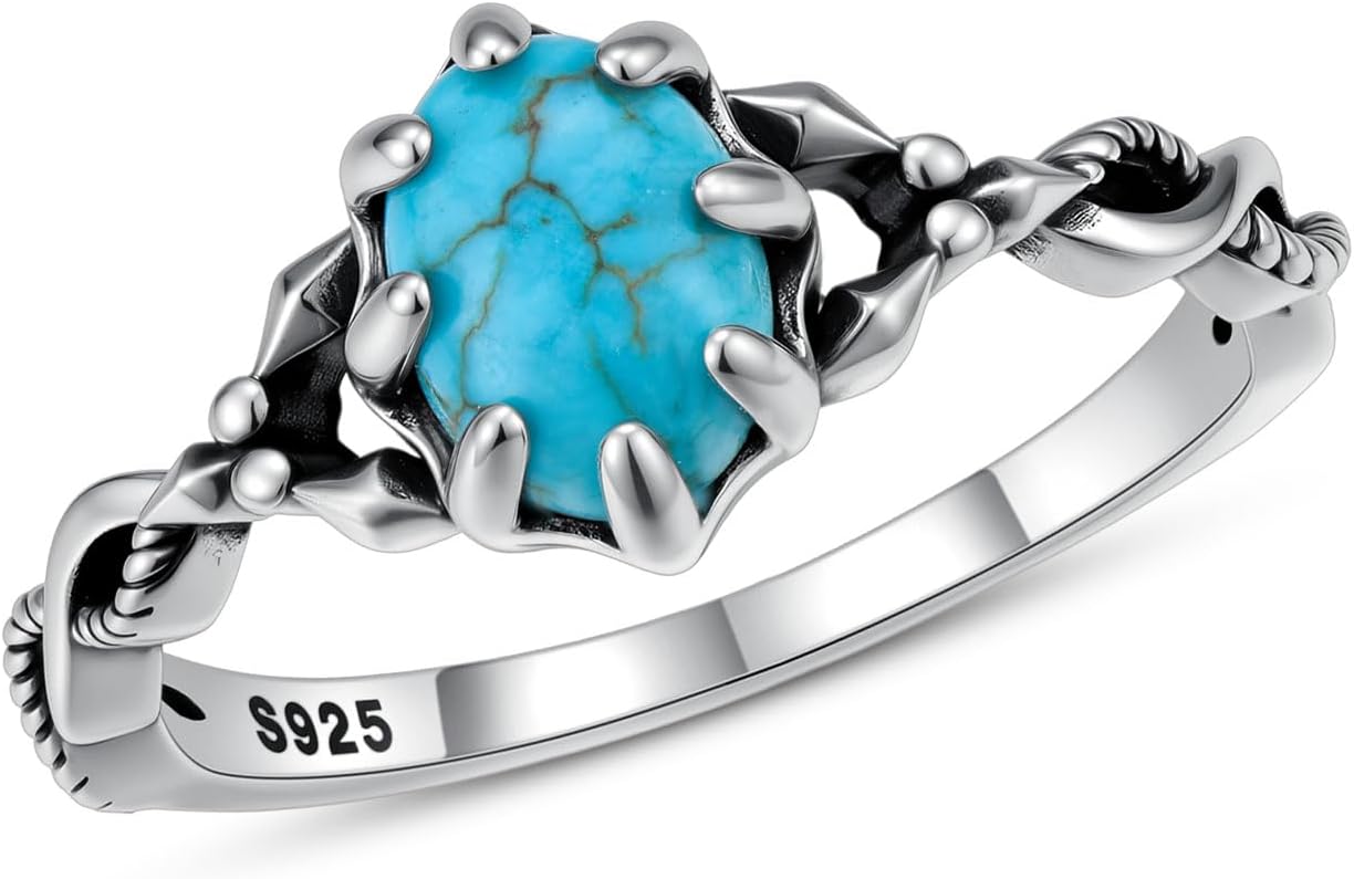 Genuine Turquoise Rings for Women 925 Sterling Silver Real Turquoise Ring Native American Style Southwest Jewelry for Her Wife Mom