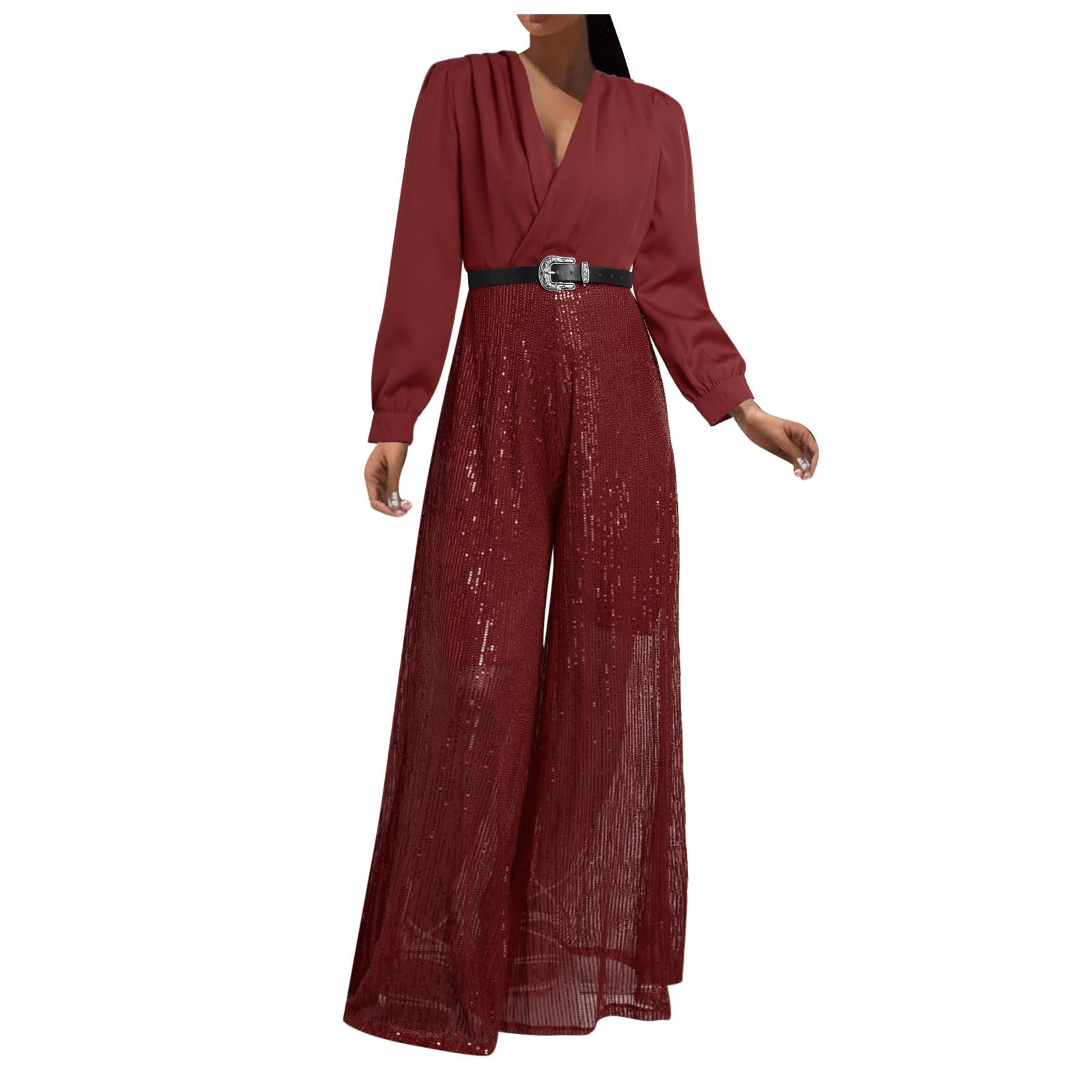 Overall Damen Elegant, Jumpsuit Sommer Hosenanzug, Lang Romper Outfit Frauen Komplett, Playsuit Einteiler Kostüm, Hohe Taille Hosenanzug Damen Hochzeit Mit Ärmeln Lässiger Sommer Jumpsuit Damen Luftig