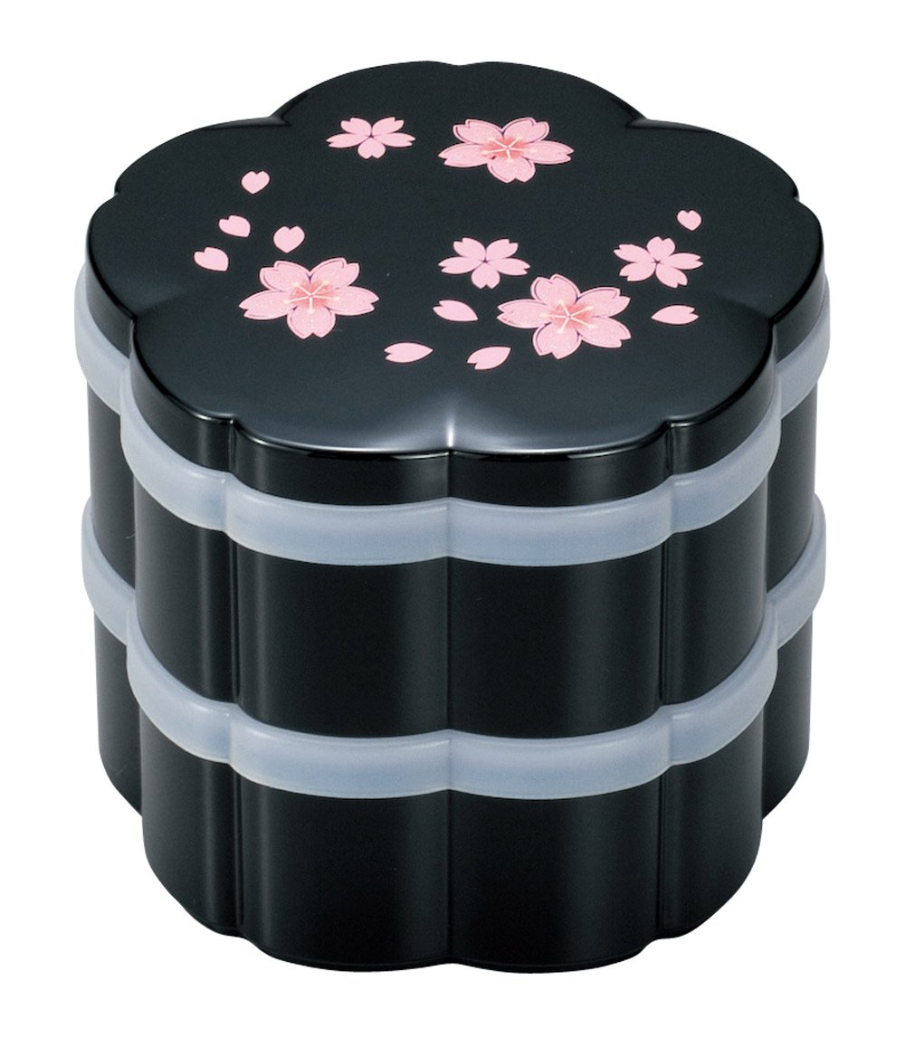 Amazon.co.jp: まえじゅう漆器 桜二段小重 黒 舞桜(シール蓋付) 2R-511