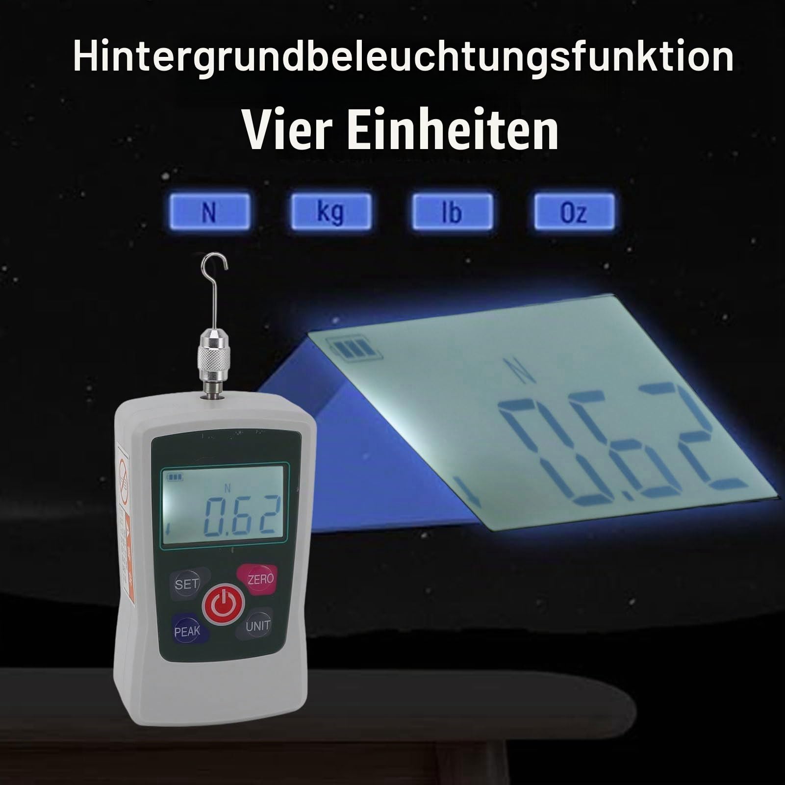 500N Digitales Kraftmessgerät Hand-Push-Pull-Messgerät Mit Hintergrundbeleuchtetem Bildschirm 3 Messmodi Für Prüfungen Und Industrieanwendungen