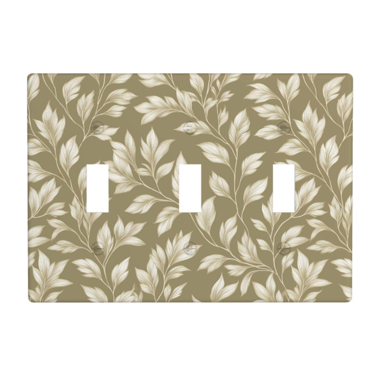Woshuwo White Cream Delicate Foliage On Olive Green Light Switch Covers 3 Gang Triple Toggle Wall Plate Switchplate Electrical Faceplate For Bathroom Kitchen Bedroom Decor