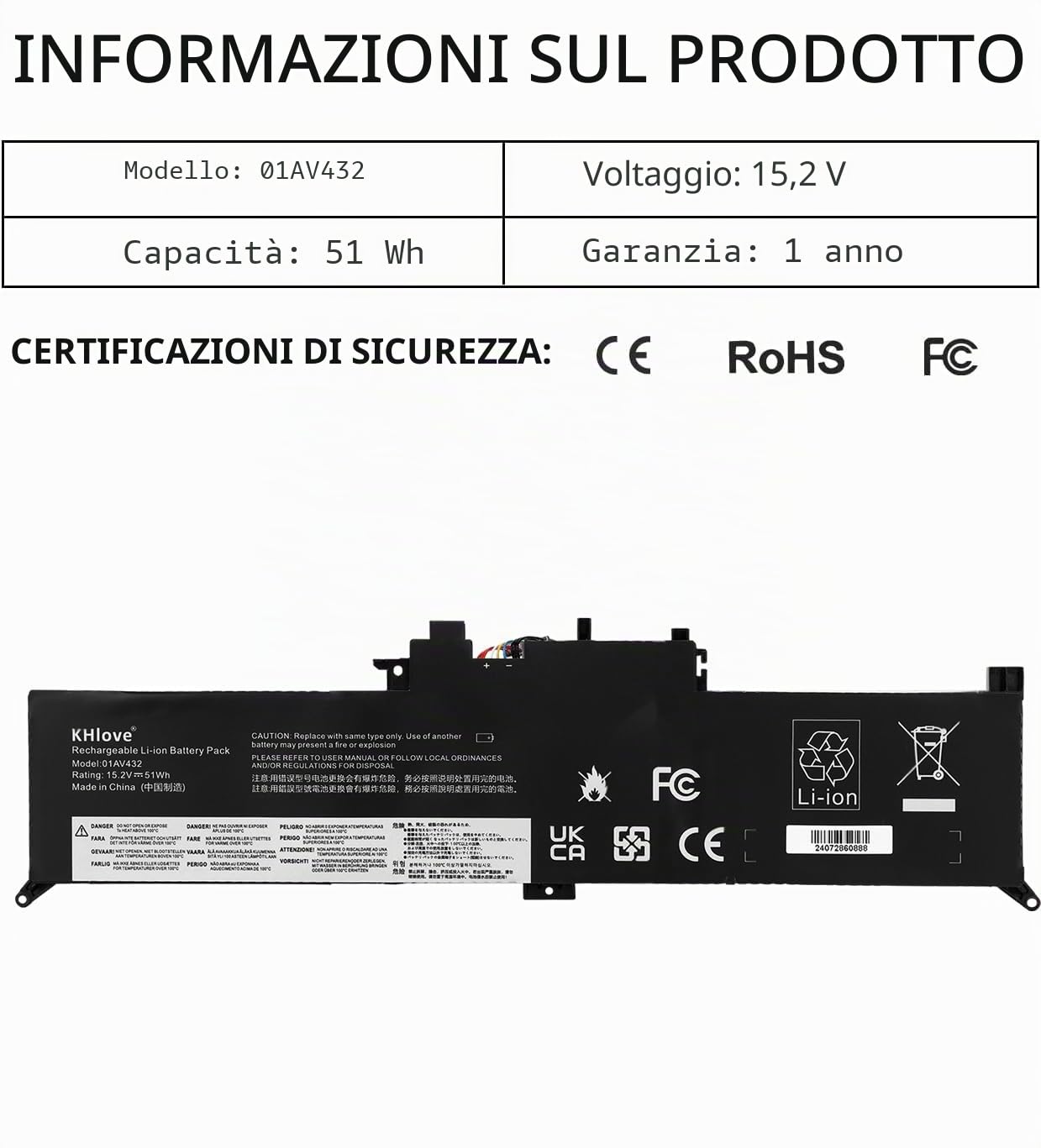 15.2V 51Wh 01AV432 Laptop Batteria per Lenovo ThinkPad Yoga 260 00HW026 00HW027/370 X380 Series 01AV433 01AV434 SB10K97589 SB10K97590 SB10K97591 Battery